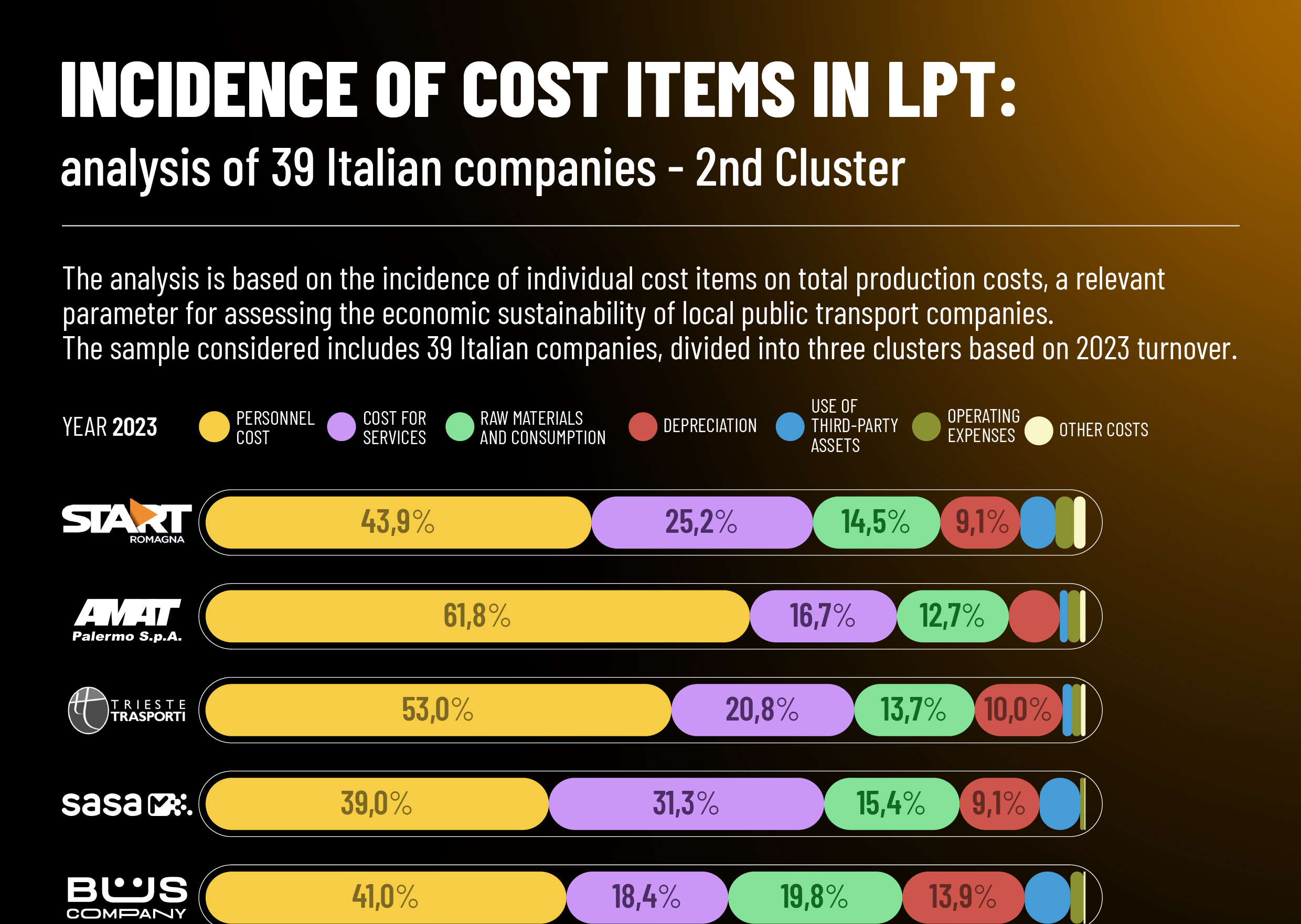 INCIDENZA DELLE VOCI DI COSTO NEL TPL: analisi su 39 aziende italiane – 2° Cluster